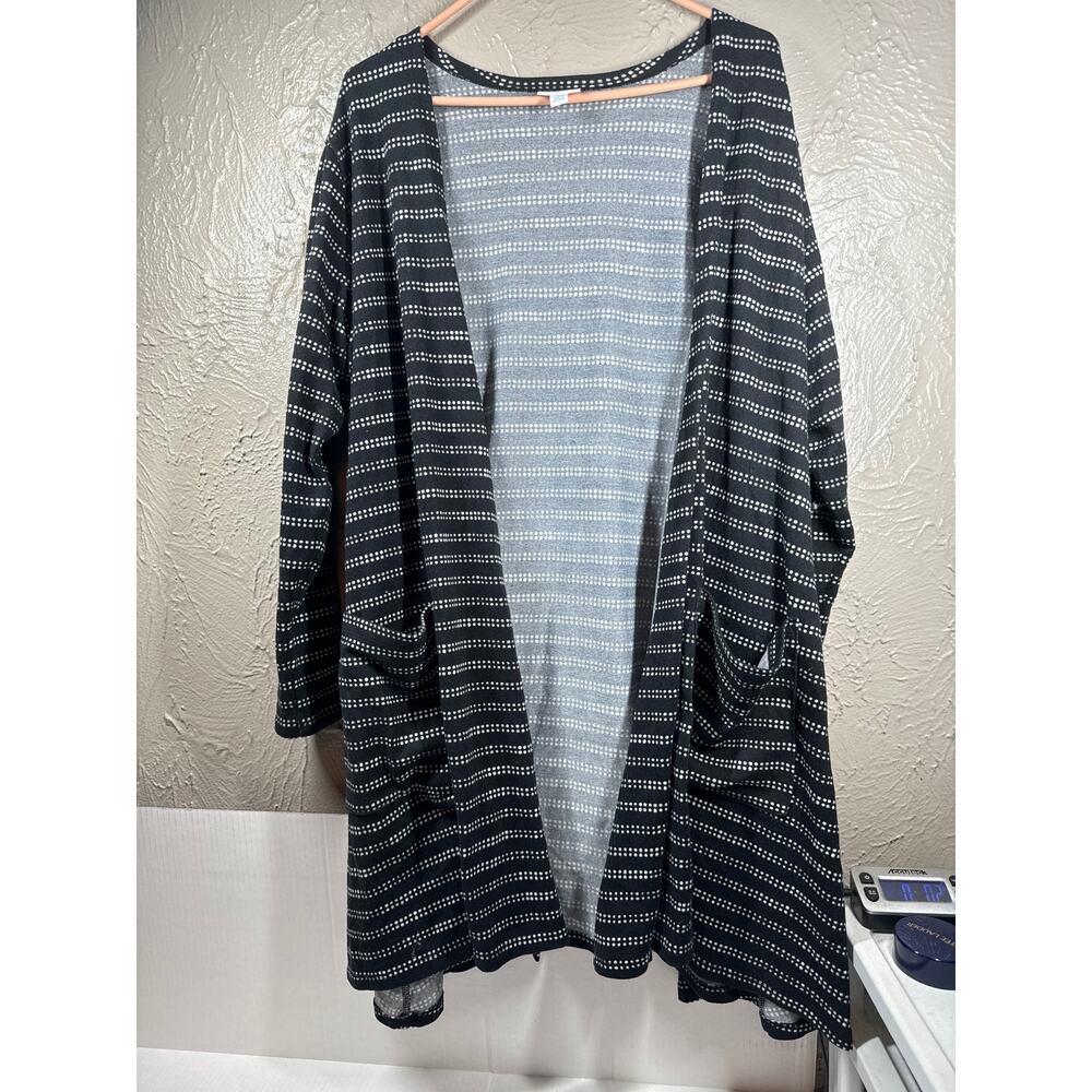 LULAROE Women’s Caroline Cardigan Classic Black White Dots Open Front Striped XL